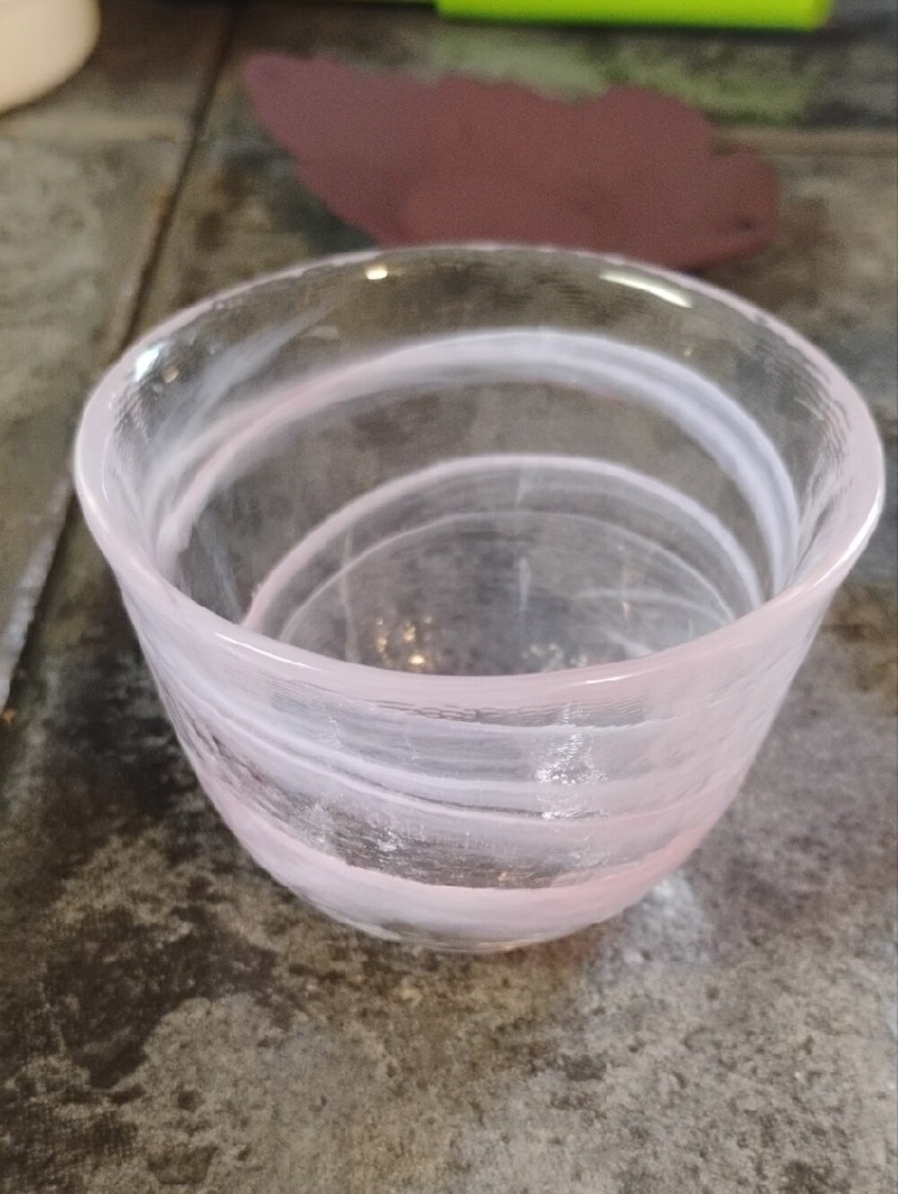 Glass Pink swirl tea Cups With Metal Leaf saucer